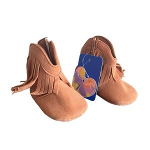 Valen Sina Baby Size 1 Moccasin Boots Crib Shoes Faux Suede Brown Fringe